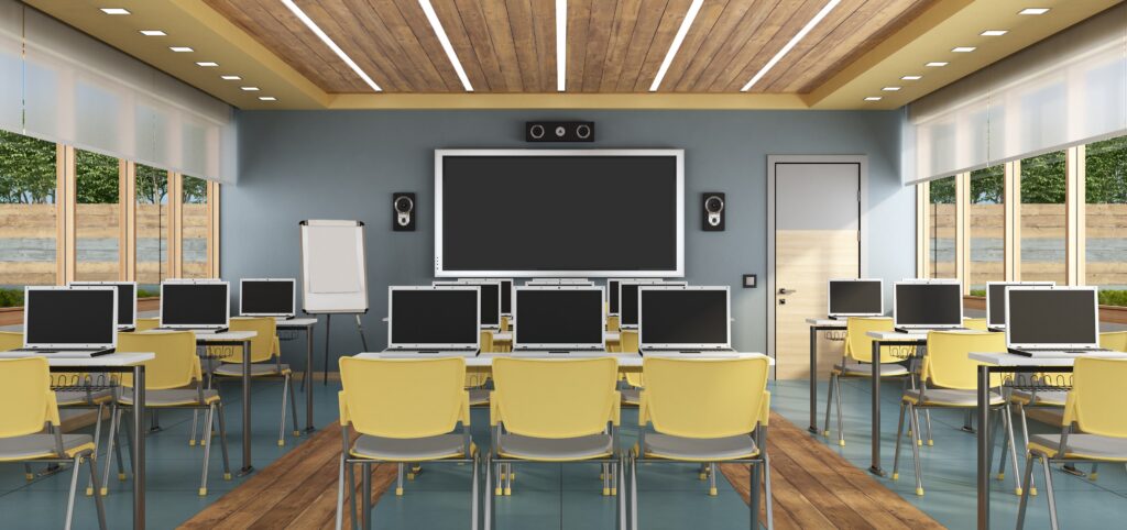 Cybersecurity education: Students work on their own laptops in an open learning environment at a Dutch university of applied sciences.